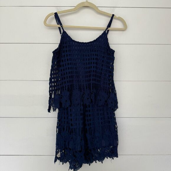 Francesca’s Alya Women’s Small Blue Crochet Romper - Picture 1 of 5